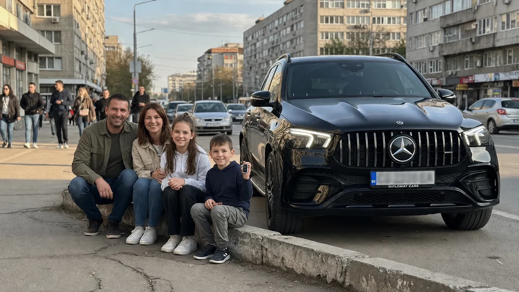 Семейство до Mercedes-Benz GLE с рамка за регистрационен номер Diplomat Cars в София